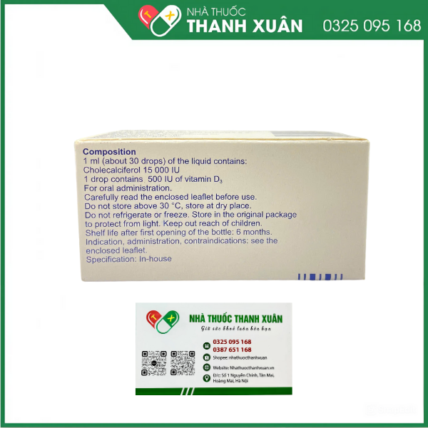 Dung dịch uống Aquadetrim Vitamin D3 phòng ngừa còi xương, loãng xương
